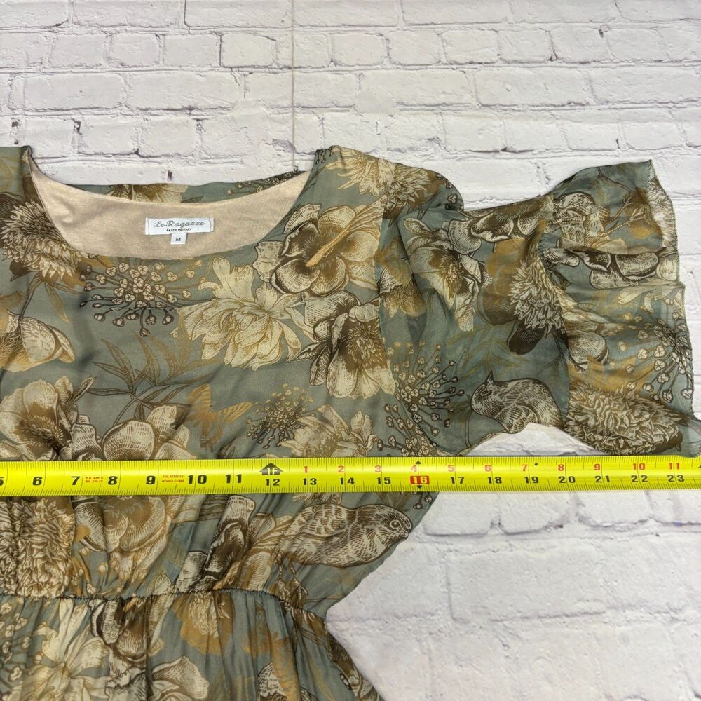 Women's Green Floral Midi Dress with Ruffle Sleeves - Picture 3 of 16